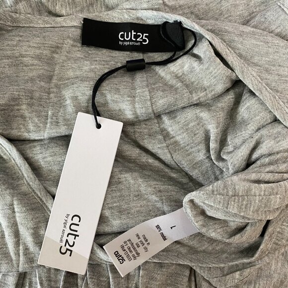 NWT CUT25 BY YIGAL AZROUEL Grey Asymmetrical Drape Sleeveless Dress Size L $295 - Picture 7 of 15